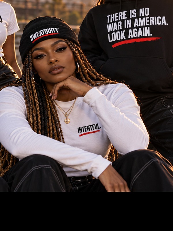 Model clearly wearing a black SWEATQUITY knit skully